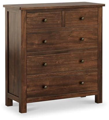 RoselandFurniture Duchy Acacia 2 over 3 Chest of Drawers for Bedroom | Tall 2 Over 3 Solid Wood Mid Century Modern Large Storage Chest with 5 Draws | Fully Assembled