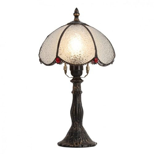 BARCELONA LED Lámpara de mesa inspiración Tiffany con pantalla de cristal Ø 20cm, estilo Art Nouveau, base de metal, diseño clásico artesanal, casquillo E27, ideal para salón o dormitorio