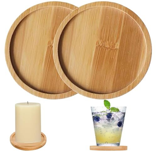 2er Set Kerzenständer Stumpenkerzen Holz,8cm Kerzenteller,Holz Kerzenhalter Stumpenkerzen,für Indoor Outdoor,Einsetzbar als Kerzenteller Schlüsselablage Serviertablett oder Schmucktablett.