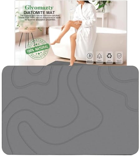 Glvomazty Tappeto Bagno in Pietra Diatomite, Tappeto Bagno Assorbente Stone Bath Mat, antiscivolo,asciugatura apida Grigio 60x 39 cm