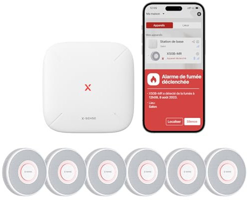 X-Sense Détecteur de Fumée Connecté avec Alertes Vocales Français et 17 Zones, Alarme Incendie Wi-FI Interconnectée avec Station de Base SBS50, XS0B-MR61