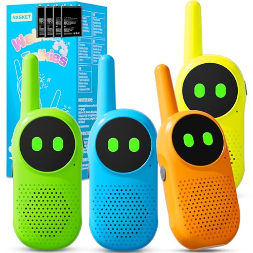 NXGKET Walkie Talkie Bambini Ricaricabili, Giocattoli da Esterno per Bambini Bambina di 3 4 5 6 7 8 9 10 Anni, Regalo per Ragazzi di 3-12 Anni,con Batteria agli Ioni di Litio, Cavo USB-C
