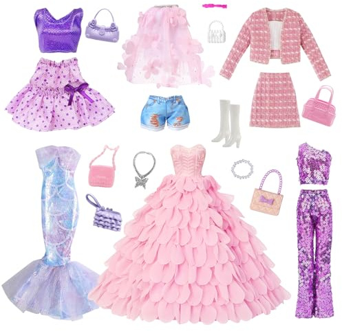 Vêtements de poupée Rose pour poupées de 11,5 Pouces - , Robe de Princesse - Ensemble tricoté grossièrement - Robe de scène - Pétale - Robe de sirène - Ensemble de 10 Accessoires