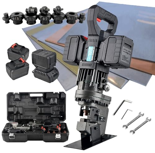 Handheld Metal Punching Machine, Cordless Electric Hydraulic Puncher, Rechargeable Steel Plate Drilling Machine with Dies