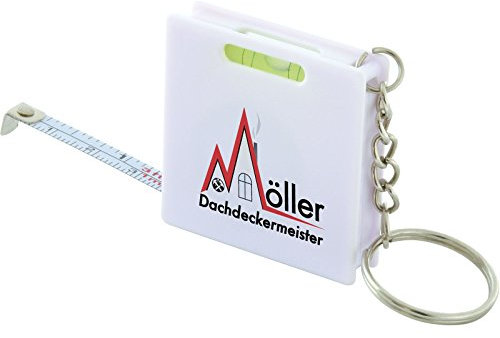100 Stück Schlüsselanhänger Rollbandmaß RIZO 1 m mit Wasserwaage und Druck Logo