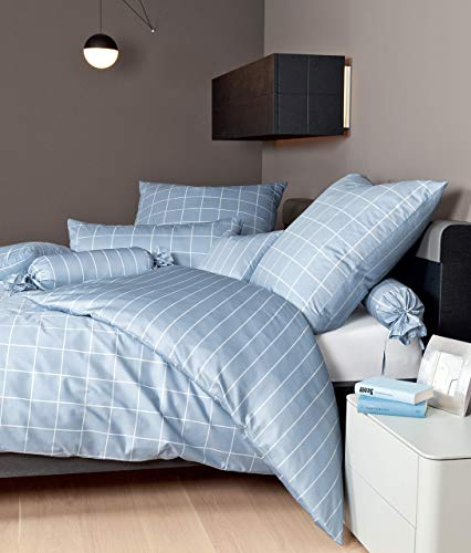 Janine Mako Satin Bettwäsche modernclassic 135 x 200 cm perlblau Fb. 32