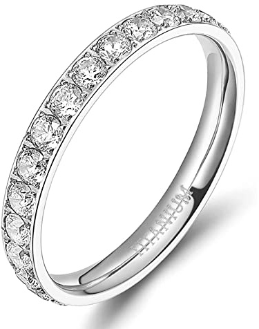 Zakk Bague d'éternité Pour femme Eternity Titane En titane Avec Zircone cubique Bague de fiançailles Anniversaire 3mm (Argent-Totale Zircone,47 (15.0))