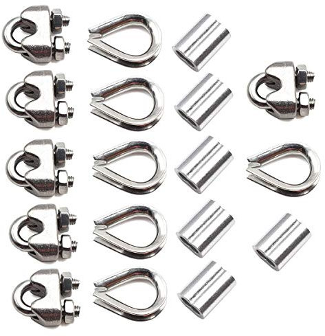 Juego de accesorios de cuerda de alambre de acero inoxidable 304, abrazadera de cable M3, dedal plateado y bucle de engarzado de aluminio para cable de 1/8 pulgadas