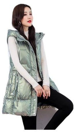 Chaleco Plumas Mujer,Chaleco Largo Acolchado Mujer Chaleco Largo con Capucha, Chaleco Largo Brillante Moda Chaleco Elegante Sin Mangas Chaleco Casual Abrigo De Invierno Acolchado para Mujer Niña of
