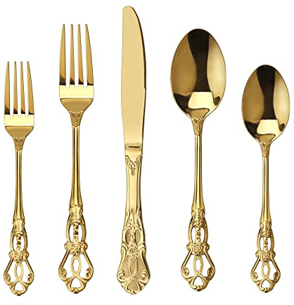 Runfly Gorgeous Retro Royal Gold Stainless Steel 20-Piece Flatware Set