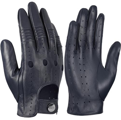 GSG Herren Fahrhandschuhe aus echtem Leder Ungefütterte Touchscreen-Handschuhe aus Schaffell Lederhandschuhe Navy blau X-Large
