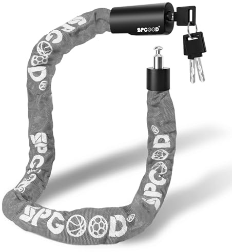 SPGOOD Lucchetto per bicicletta con 3 chiavi, 90 cm in catena in acciaio da 6 mm, con copertura impermeabile, antifurto, ad alta sicurezza per bicicletta, e-bike, MTB, moto（Grigio）