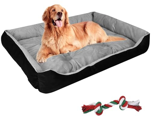 DEARBAG Hundebett Grosse Hunde, Hundekorb Flauschig, Hundebett Waschbar, Weiche Plüsch Hundebetten rutschfeste Hundekörbchen Hundesofa, Haustierbett für Grosse Hunde und Katzen, Schwarzgrau, 90×70cm