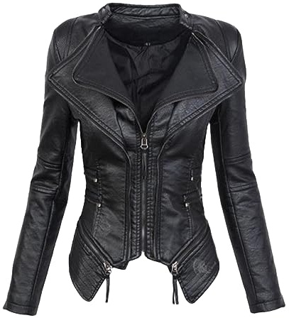 Niiyyjj Gothic PU Faux Leather Coat Women Jacket Motorcycle Jacket Black Faux Leather Outerwear Black XXL