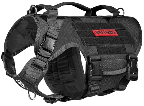 OneTigris Hundegeschirr, X Destroyer Taktisches Einstellbar Antizuggeschirr Ausbruchsicheres Geschirr mit 3 Griffe 2 Metallschnallen Sicherheitsgeschirr (Schwarz S)