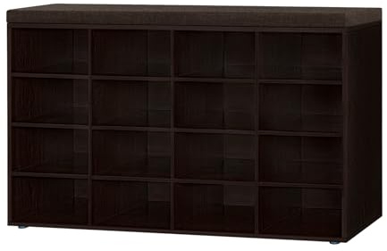 DINZI LVJ Shoe Storage Bench with Cushion, 16-Cubby Shoe Rack, Adjustable Shelves, Multifunctional Shoe Organizer Bench for Entryway, Mudroom, Hallway, Living Room, Bedroom and Garage, Espresso