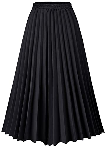 comefohome Rock Damen Sommer Midi Lang Röcke Hohe Taille Faltenrock Mädchen Sommerrock Schwarz Skirt L