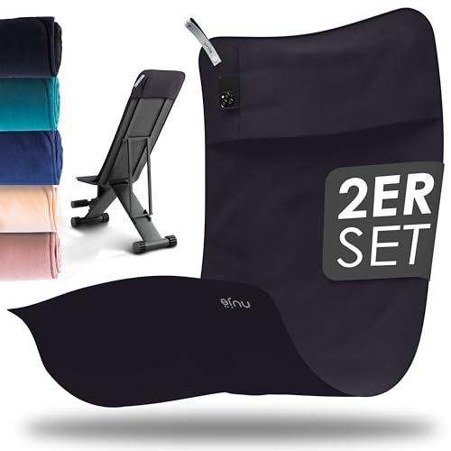 nujë Fitness Asciugamano con Tasca in Microfibra Set da 2 I CON CONFEZIONE REGALO I Asciugamani da Fitness I Extra grande con Risvolto I Asciugamani Sportivi I Set di Asciugamani da Palestra