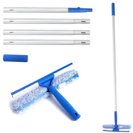 AUSYIWI Lavavetri Telescopico 1,2M, 2 in 1 Pulisci Vetri Telescopico, Lavavetri Estensibile, Strumenti per la pulizia di finestre alte per interni ed esterni