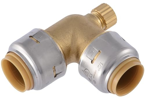 SharkBite Max 1/2 Inch 90 Degree Elbow with Drain Vent, Push to Connect Brass Plumbing Fitting, PEX Pipe, Copper, CPVC, PE-RT, HDPE, UR5248A