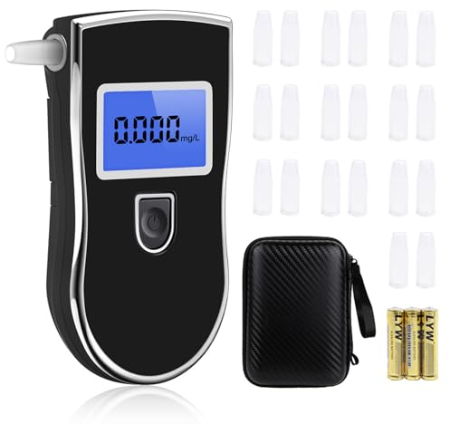 Aranknew Alkoholtester Polizeigenau, Digital Atemalkoholtester mit Halbleiter Sensor, Professioneller Akkurater Tragbarer Atemalkoholmessgerät mit LCD Display Und 20 Mundstücken, Batterien enthalten