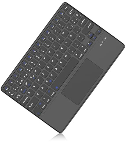 Teclado con Trackpad Bluetooth Inalámbrico, Tableta Compatible con Android/ Samsung/Huawei/Xiaomi /Lenovo, Teclado Español Ñ Bluetooth Inalámbrico Súper Delgado de para iPad, iPad Pro, iPad Air, Negro