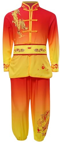 dPois Costume Art Martiaux Enfant Costume Kung Fu Garçons Filles Uniformes Traditionnels Chinois Tai Chi Ensembles Chinois Rouge 7-8 ans