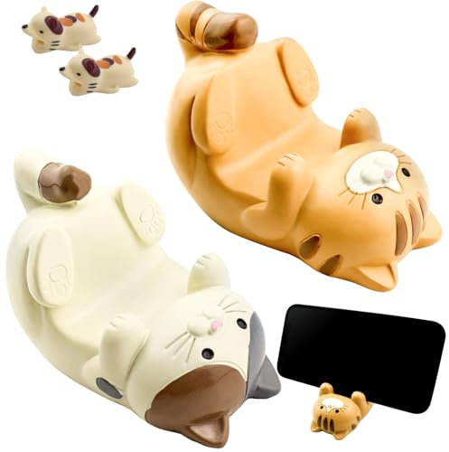 GZhaizhuan 2 soportes para teléfono móvil con diseño de gato con diseño de gato y cabeza de gato, para casa, salón, oficina, dormitorio, escuela, con 2 protectores de cable