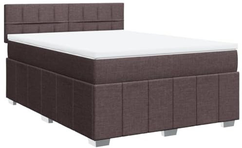 vidaXL Boxspringbett, Doppelbett mit Matratze Matratzenauflage, Bettgestell mit Kopfteil, Polsterbett Bett für Schlafzimmer, Dunkelbraun 140x200cm Stoff