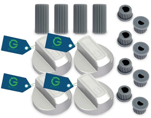 G GRIMALDI Kit 4 Manopola Universale per Piano Cottura Cucina a Gas Nero Bianco Argento Innesto 6mm 7mm 8mm, Manopole Cucina Moderna compreso Set Adattatori Asse Raso Asse Alto (4, Grigio)