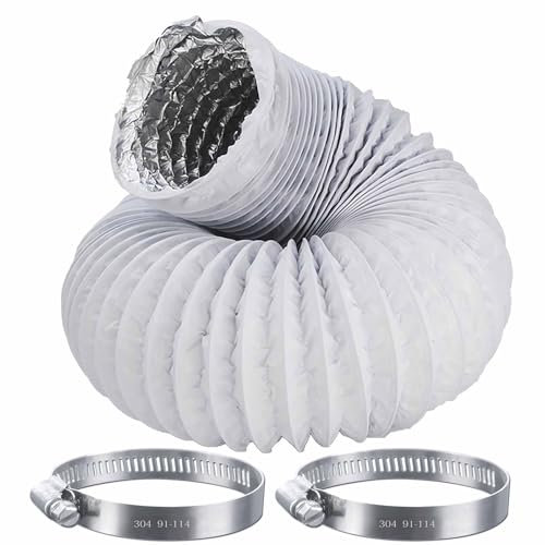 QISF 4inch x 10ft (3M) Tumble Dryer Hose,Air Ducting Tumble Dryer Vent Hose,Flexible Aluminium PVC Air Hose with 2 Clamps, Fit for Air Conditioner,Dryer,Bathroom Extractor Fan,Kitchen