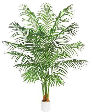 TXABL Artificial Palm Tree Indoor Plants 180 CM Fake Areca Palm Plant in White Pot, Faux Tropical Floor Plant Artificial Silk Plants for Home Office Living Room Farmhouse Modern Decor Indoor Outdoor
