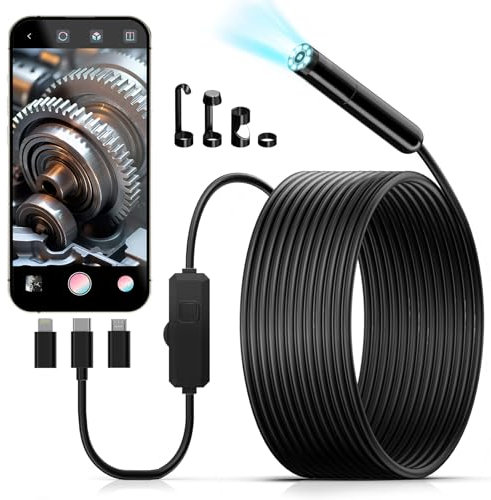 Endoskopkamera mit Licht, KAIWEETS 1920P HD Doppellinse Inspektionskamera mit 8 LEDs, wasserdichte IP67-Rohrkamera mit 5 m halbstarrem Kabel für Abflussrohre & Waschbecken