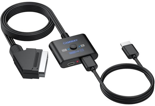 CAMWAY Scart auf HDMI Konverter, 16:9/4:3 Konvertierung 1080P Scart zu HDMI Adapter Video Audio mit 150CM Männlich Kabel, Plug and Play, SCART Adapter Unterstützt PAL/NTSC für HDTV/DVD/VHS/VCR