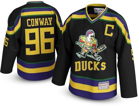UNLC Charlie #96 Conway Ducks Hockey Jersey – Authentic Stitched Letters & Numbers, Breathable Polyester, Black, X-Large