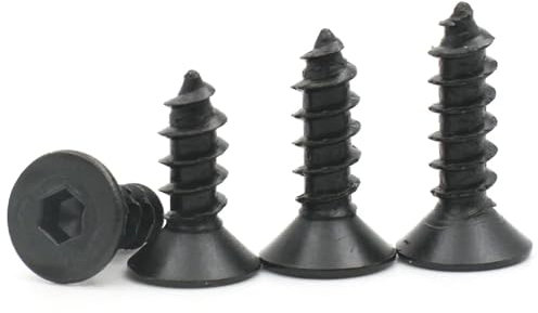 Supkancl 10/20/50/100 Pezzi M2 M2.3 M2.6 M3 M4 M5 M6 Vite autofilettante a Testa Svasata Piatta con esagono Incassato in Acciaio al Carbonio Nero(6mm,M2.6 (50pcs))
