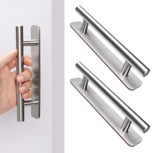AROMUJOY 2 Piezas Tiradores Autoadhesivos para Muebles, 128mm Manija Autoadhesiva de Acero Inoxidable, Tiradores Armarios sin Taladrar, Tirador de Puerta Corredera para Cajones y Ventana, Plateado