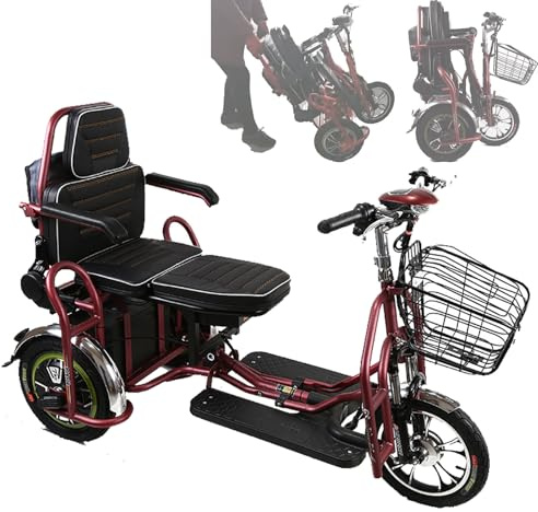 Tricycle électrique pour adulte, transmission à 3 vitesses, deux places, pliable, avec panier de rangement, charge maximale 100 kg, pneus 14 pouces, trajets quotidiens, adapté aux personnes âgées, a