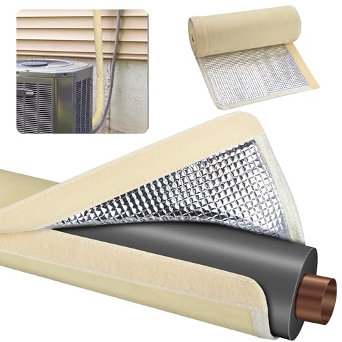 3 Layers HVAC Copper Pipe Insulation Cover Protector,Flexible AC Copper Line Insulation Sleeve,600D Oxford 72x10.2 Inch AC Pipe Insulation Wrap for Outside Central Air Conditioning Splits Khaki