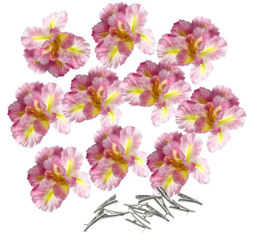 Urier 10 Pieces Iris Flowers Artificial Heads,Silk Flowers for Crafts with Clips,Tropical Faux Flower Cake Decorations Wreath Making Supplies for Wedding Party Birthday Gift Décor (10, Pink)