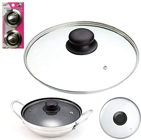 HK Online Tempered Glass Pan Lid with 2 Knobs, 18 cm Size