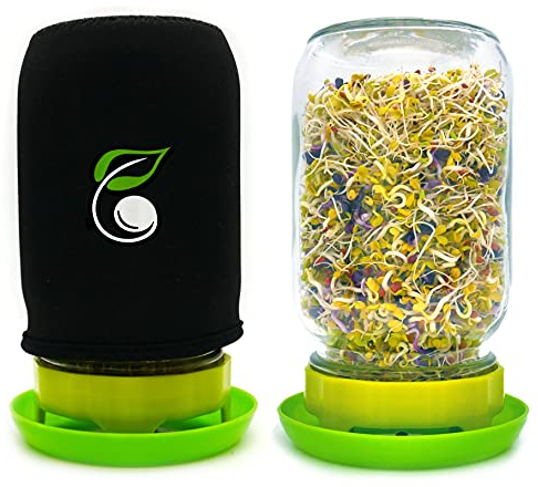 Ensemble de pots de germination avec pot de maçon, couvercle en maille en acier inoxydable, manchon occultant et bac en plastique pour la fabrication de germes de graines