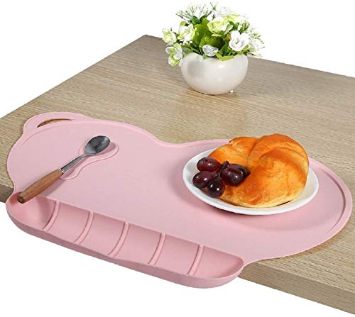 BETOY Childrens Placemats,Silicone Suction Non-Slip Baby Eating Mat with Food Catcher Eholder Fits Most Highchair & Table Anti-Slip Heat Proof Stain Resistant Washable Toddler Tablemat(Pink)