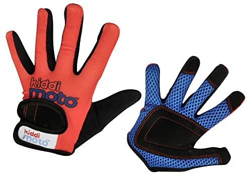 Kiddimoto Red Anti Slip Kids Bike Gloves for Kids Boys & Girls Best Toddler Bike Gloves Ages 2-10 Full Finger Cycling Gloves for Youth Sports Like MTB, BMX Dirt Biking, Mountain Bike Riding, Skates