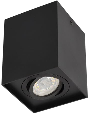 EDO Spot Plafonnier en Saillie Carré Noir PALLAD 1 - Luminaire de Plafond Apparent Orientable - Compatible avec Ampoule GU10 - Éclairage Intérieur Design pour Cuisine, Salon, Bureau, Couloir