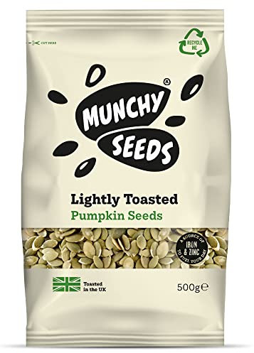 Munchy Seeds Lightly Toasted Pumpkin, Source of Protein & Gluten Free, Packed with, from Nuts for Allergy Sufferers, Vegan Food Baking, Breakfast Cereals Granola 500g, White