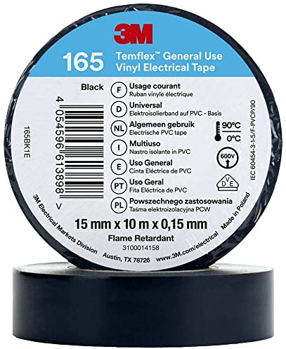 3M Temflex™ 165 165BK1E Electrical Tape Temflex™ 165 Black (L x W) 10 m x 15 mm