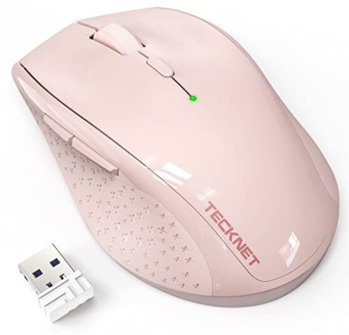 TECKNET 2.4G Classic Wireless Mouse for Laptop, 3200 DPI Optical Computer Mouse with 6 Adjustable Levels, 30 Months Long Battery Life Cordless USB Mouse for Notebook, PC, Office Home Work (Pink)