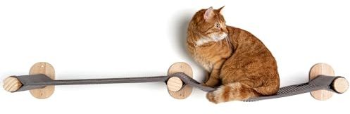 RHRQuality Väggmöbel Klättringsvägg Katt – Väggbro – Bärkraft upp till 20 kg – För stora katter – Med sisalklädsel – Grå