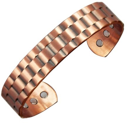 HOKIAMCN Copper Bracelets for Men Women 99% Solid Pure Copper Cuff Bangle Ultra Strength Magnets (3500 Gauss) Watch Design Adjustable Size with Gift Box